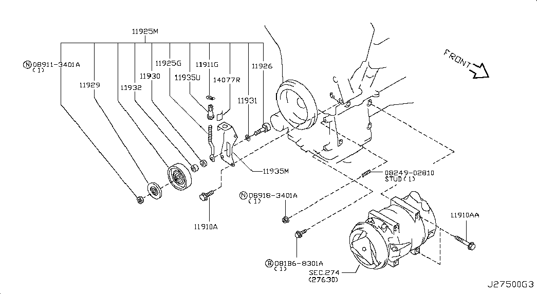 NISSAN 1192531U0B - Parazīt / Vadrullītis, Ķīļrievu siksna ps1.lv