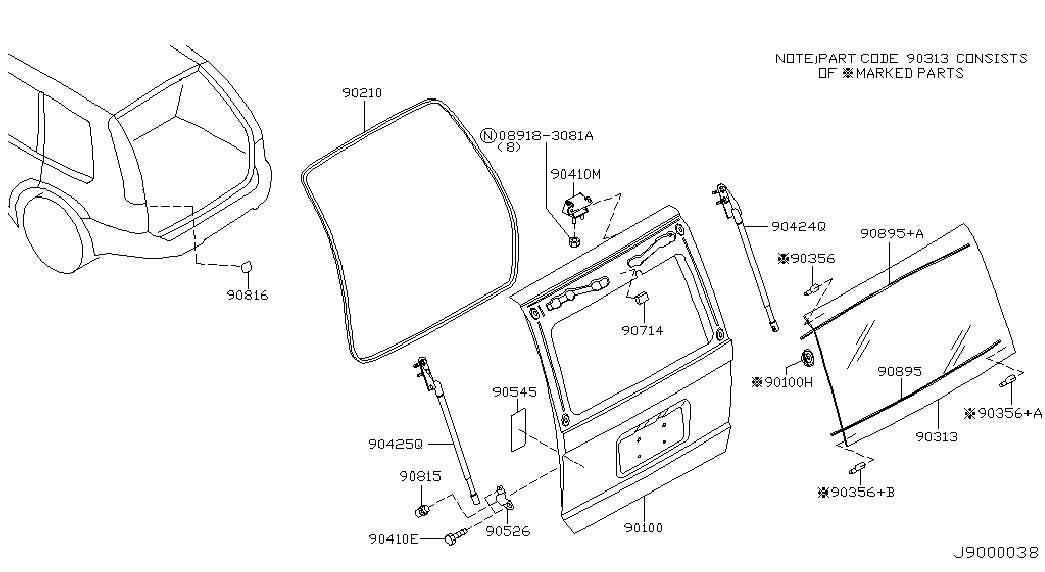 NISSAN K0450-EQ30B - Gāzes atspere, Bagāžas / Kravas nodalījuma vāks ps1.lv