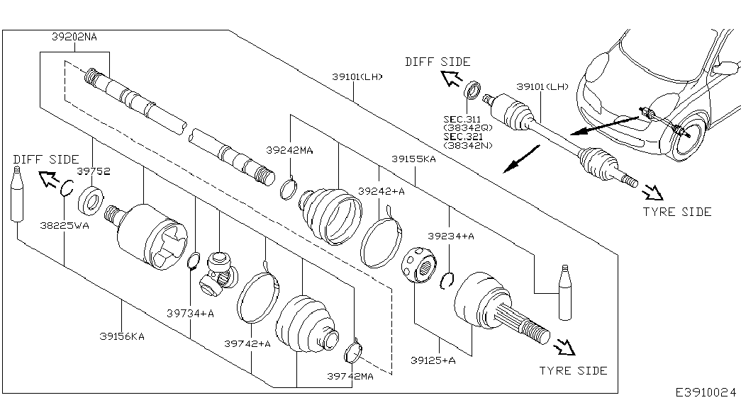 NISSAN 39741-AY125 - Putekļusargs, Piedziņas vārpsta ps1.lv