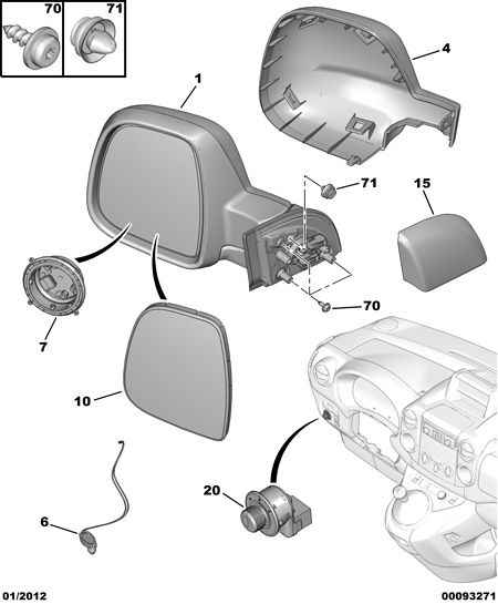 CITROËN/PEUGEOT 96 777 523 XT - Ārējais atpakaļskata spogulis ps1.lv