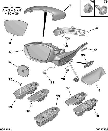 CITROËN/PEUGEOT 16 075 129 80 - Korpuss, Ārējais atpakaļskata spogulis ps1.lv