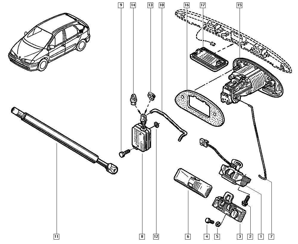 DACIA 7700828454 - Gāzes atspere, Bagāžas / Kravas nodalījuma vāks ps1.lv