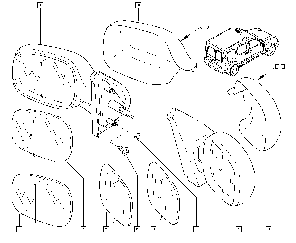 RENAULT 7701048401 - Spoguļstikls, Ārējais atpakaļskata spogulis ps1.lv