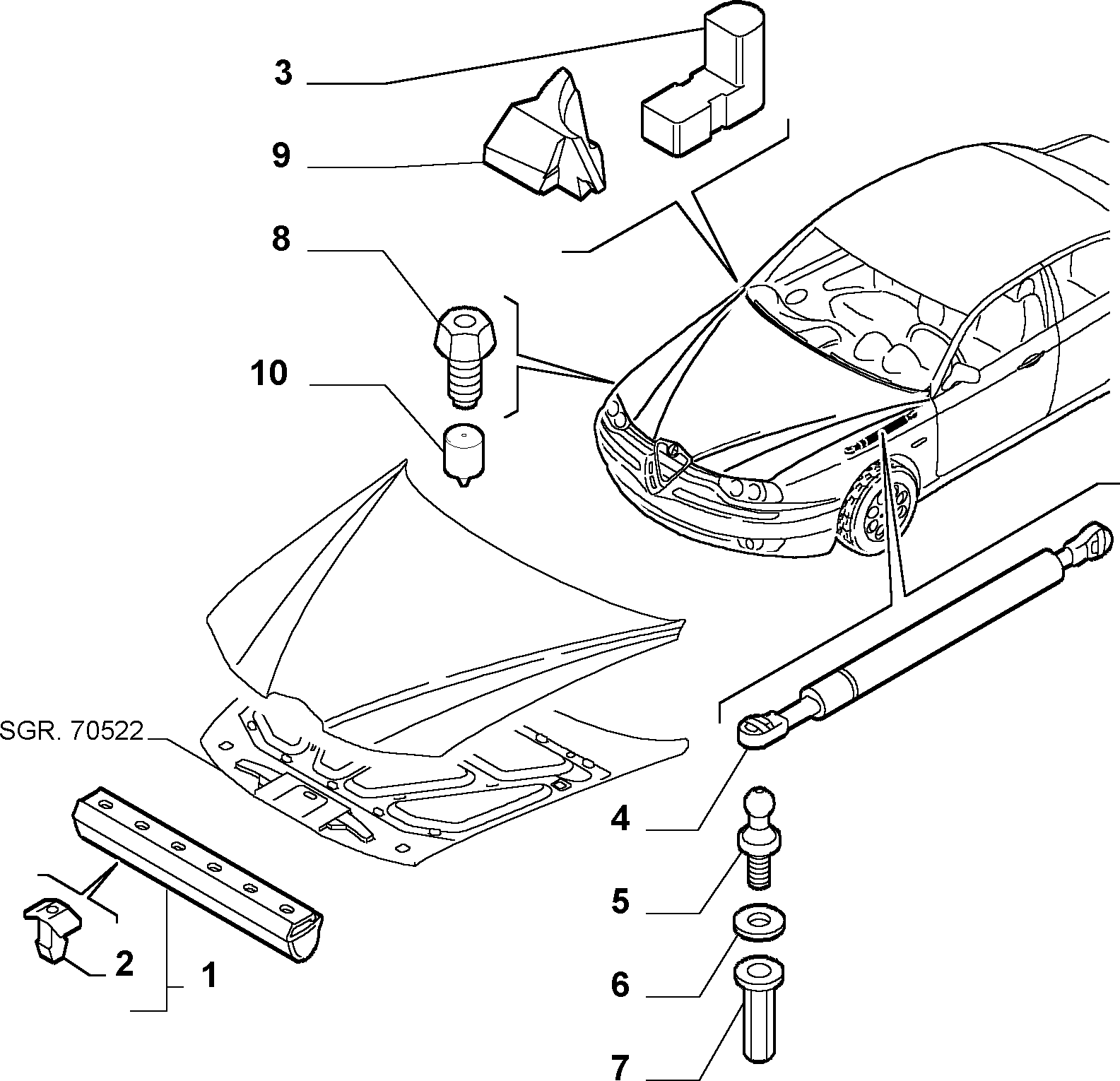 Alfa Romeo 60654724 - Gāzes atspere, Motora pārsegs ps1.lv