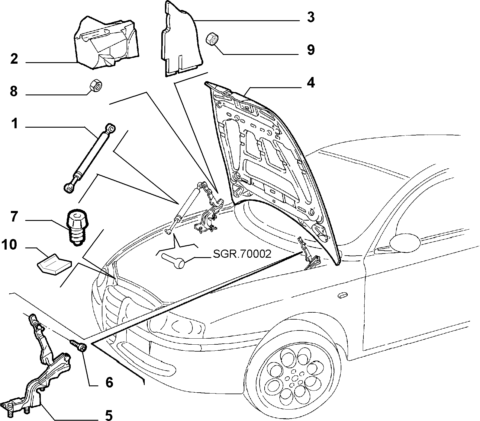 Lancia 46739202 - Gāzes atspere, Motora pārsegs ps1.lv