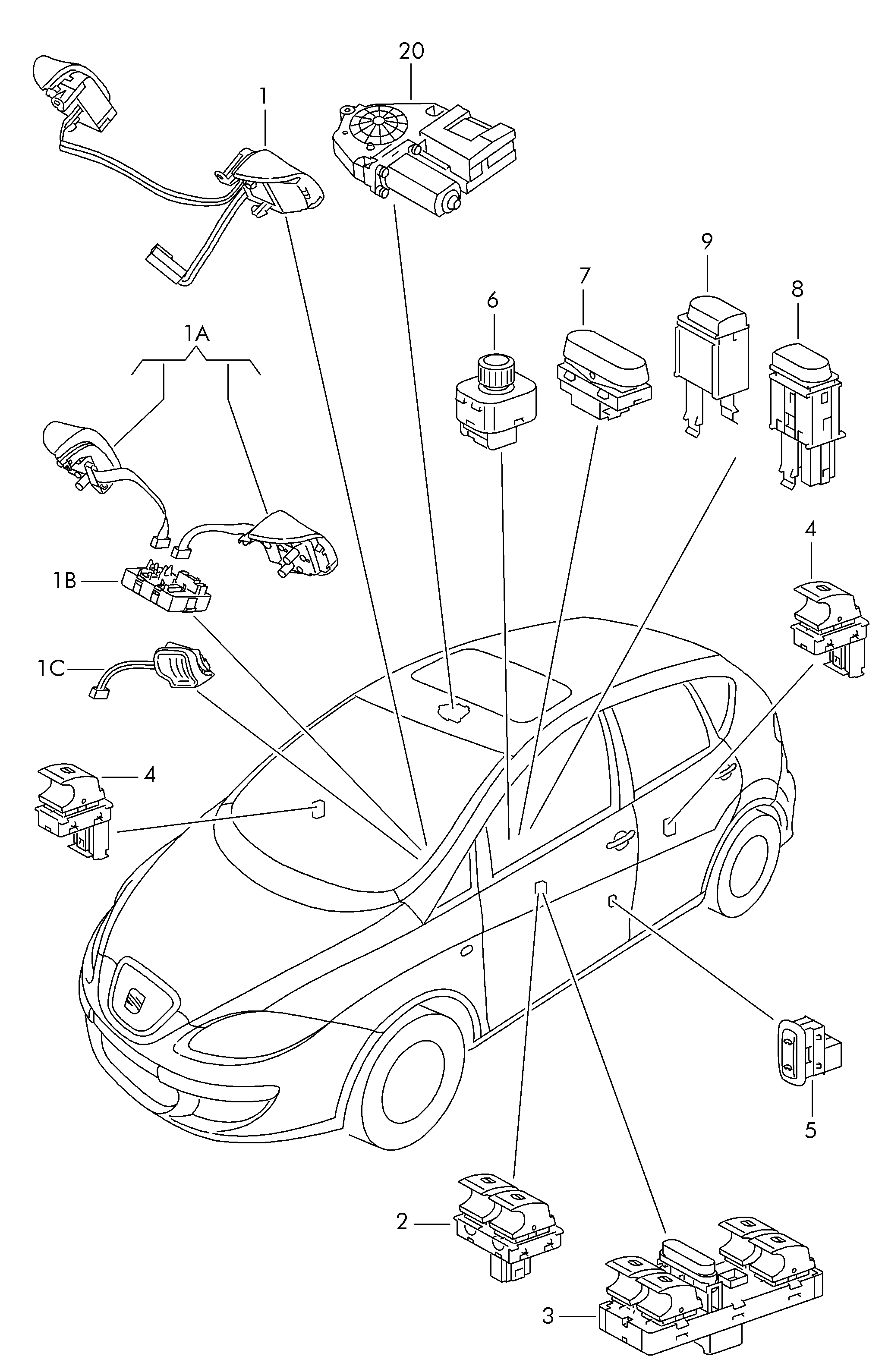 Seat 1K4 959 857C - Slēdzis, Stikla pacēlājmehānisms ps1.lv