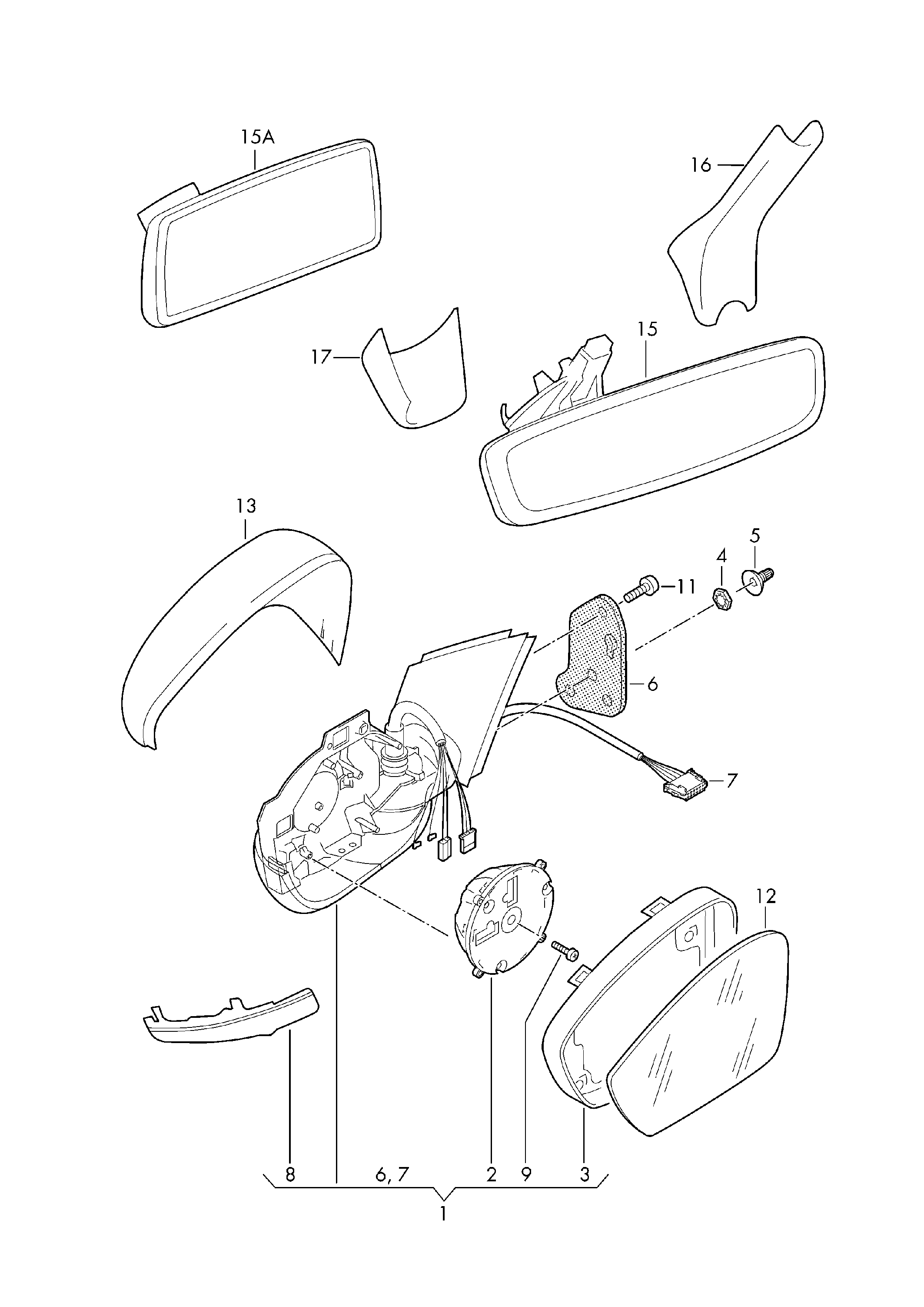 Skoda 5JA 857 521 C - Spoguļstikls, Ārējais atpakaļskata spogulis ps1.lv