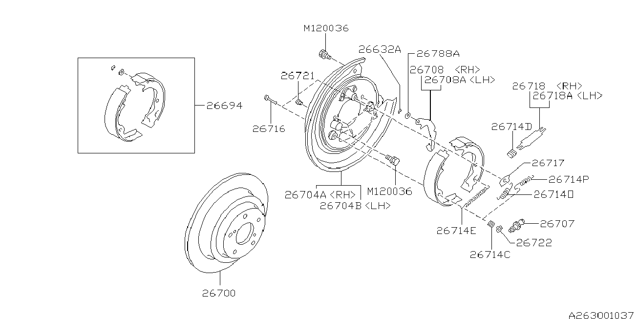 Subaru 26698AC000 - Bremžu loku kompl., Stāvbremze ps1.lv