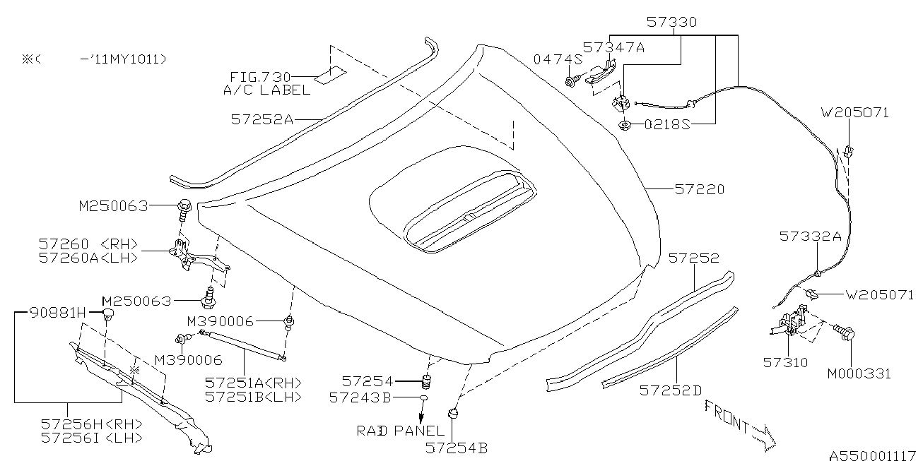 Subaru 57260AJ0209P - Šarnīrs, Motora pārsegs ps1.lv