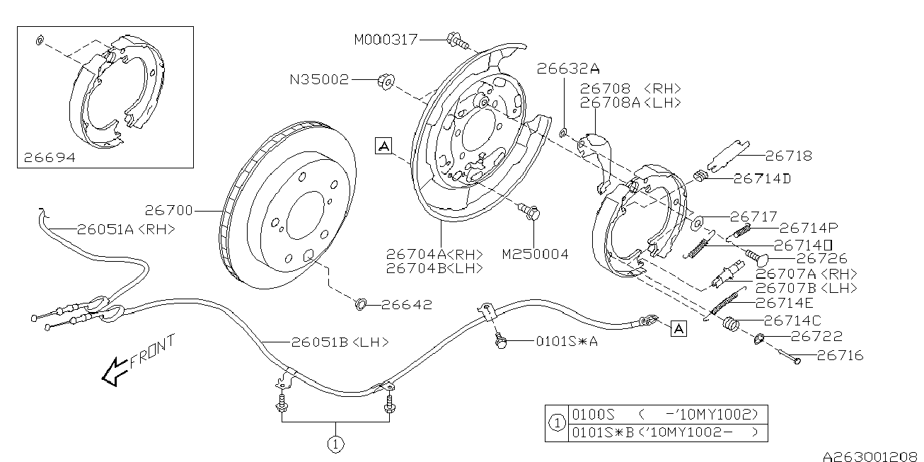 Subaru 26694XA01A - Bremžu loku kompl., Stāvbremze ps1.lv