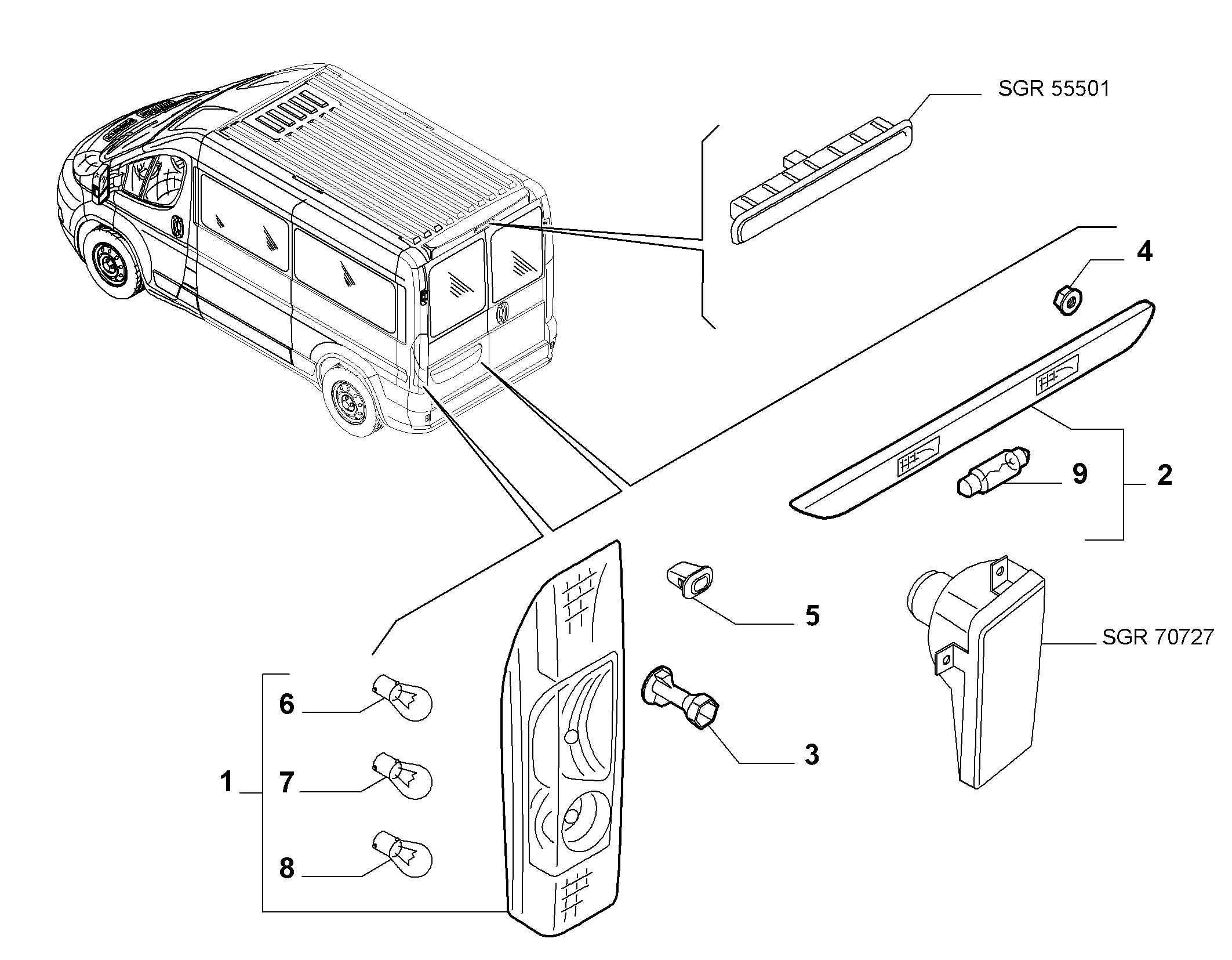 Lancia 1344047080* - Vadu remkomplekts, Aizmugurējais lukturis ps1.lv