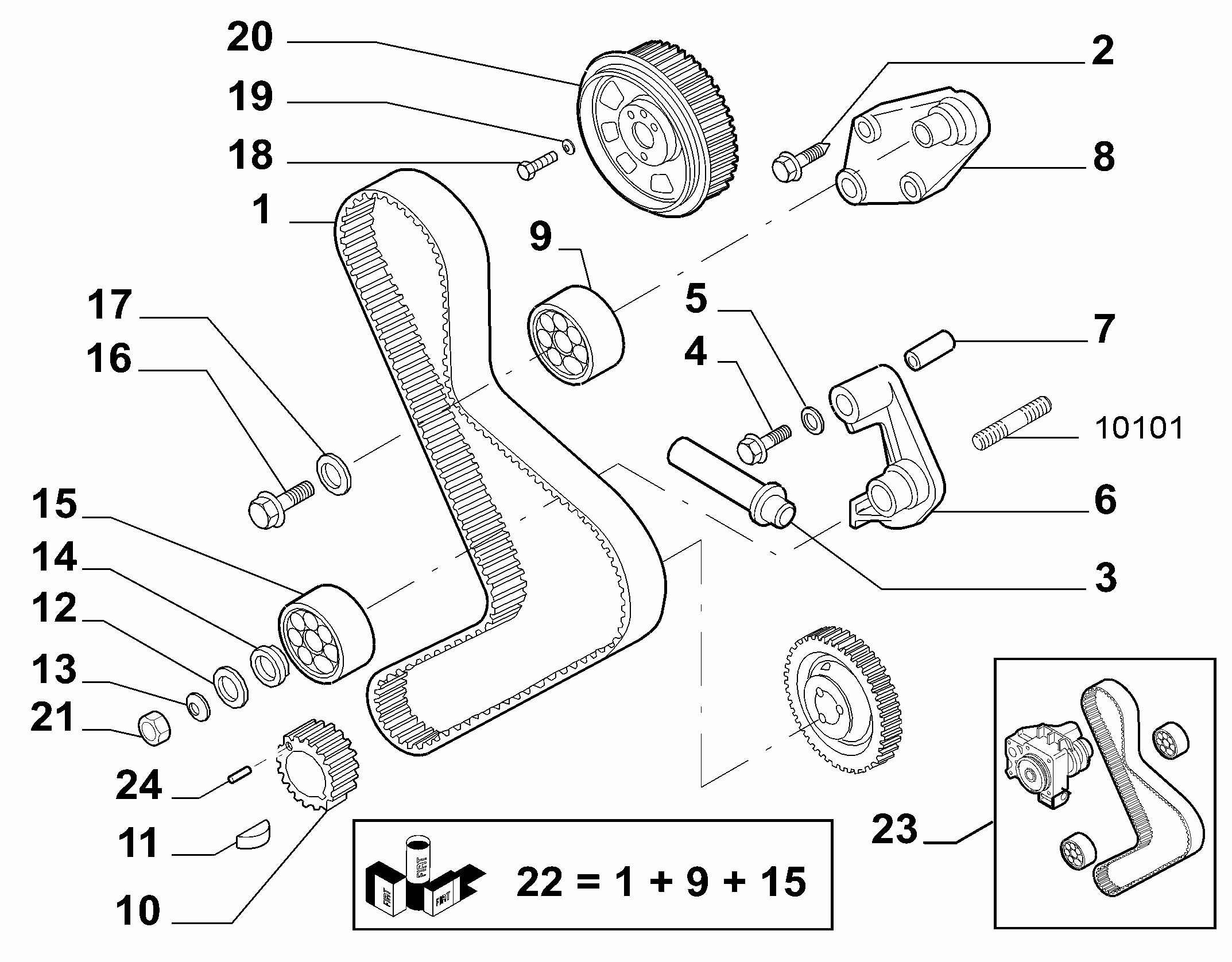 FIAT / LANCIA 99461358 - Spriegotājrullītis, Gāzu sadales mehānisma piedziņas siksna ps1.lv