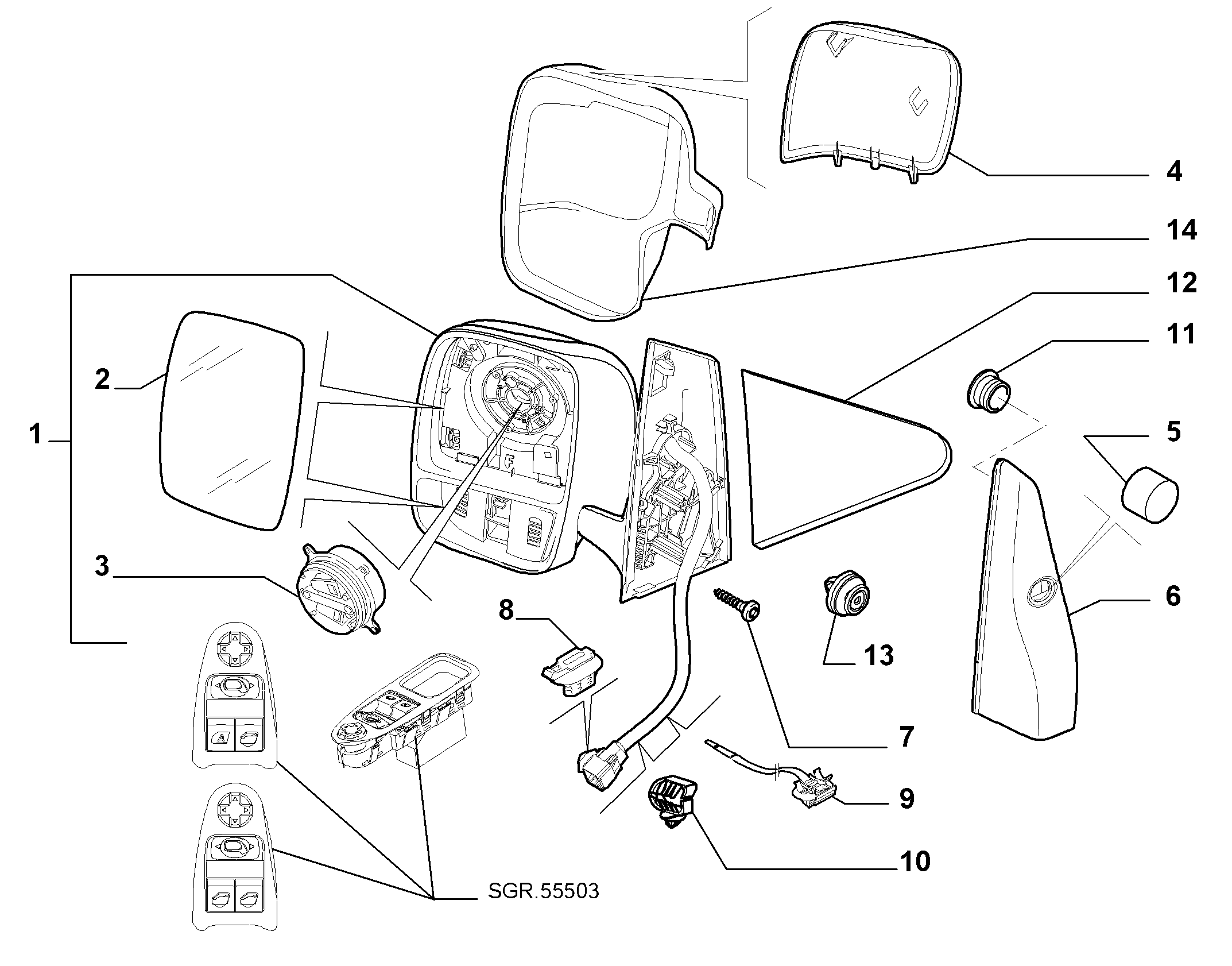 FIAT / LANCIA 9467048380 - Spoguļstikls, Ārējais atpakaļskata spogulis ps1.lv