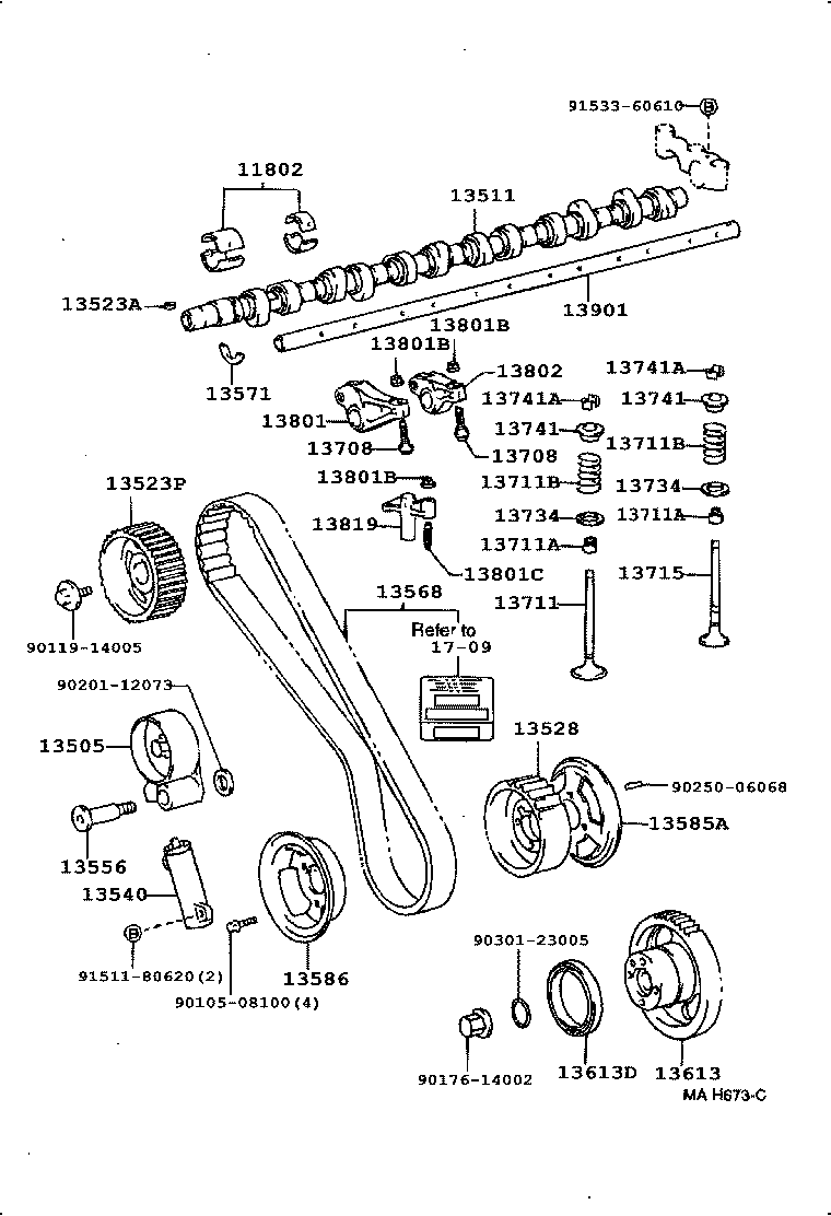 TOYOTA 13505-17020 - Spriegotājrullītis, Gāzu sadales mehānisma piedziņas siksna ps1.lv