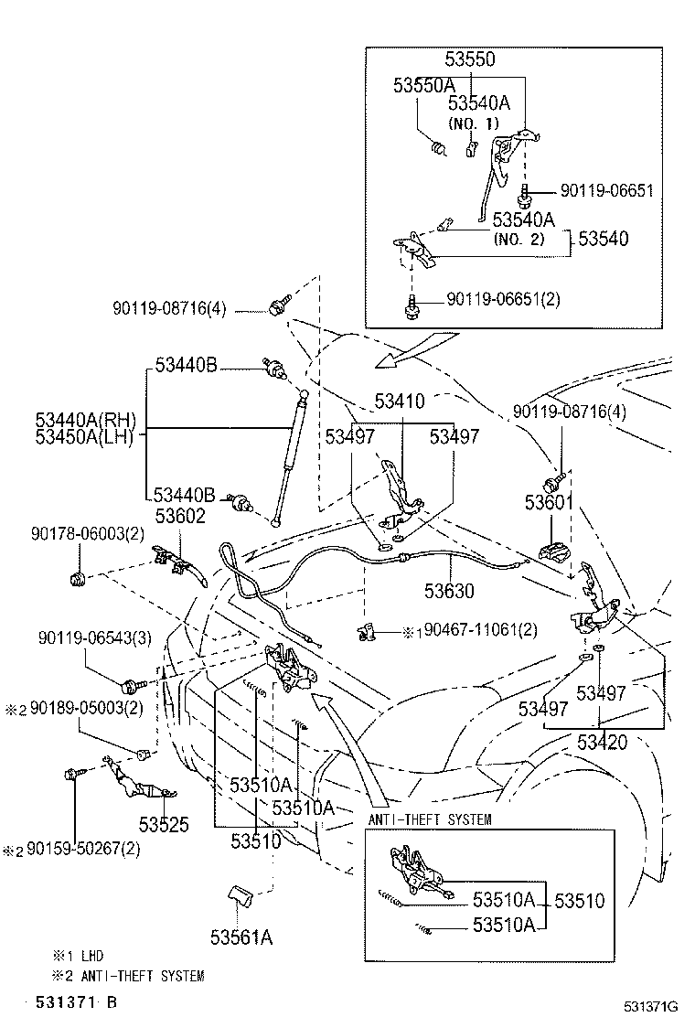 TOYOTA 5345069075 - Gāzes atspere, Motora pārsegs ps1.lv