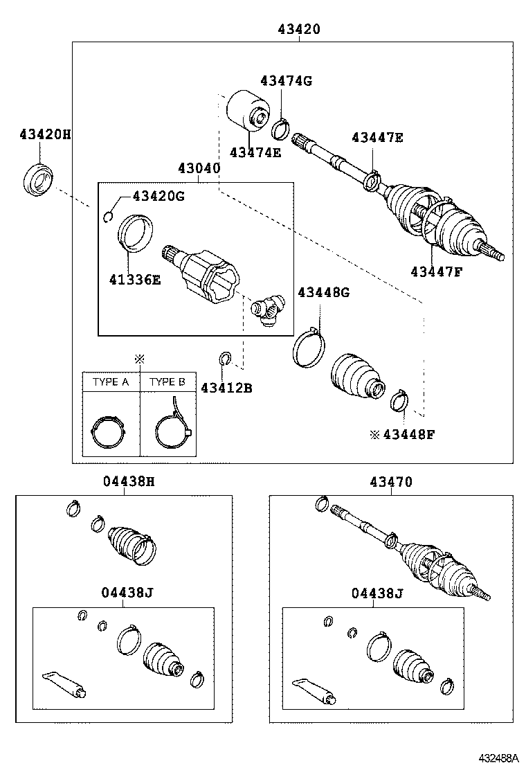 TOYOTA 43420-33250 - Šarnīru komplekts, Piedziņas vārpsta ps1.lv