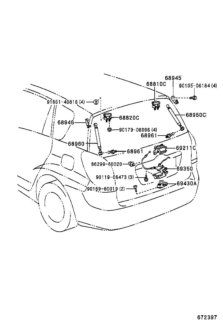 TOYOTA 68960-0W091 - Gāzes atspere, Bagāžas / Kravas nodalījuma vāks ps1.lv