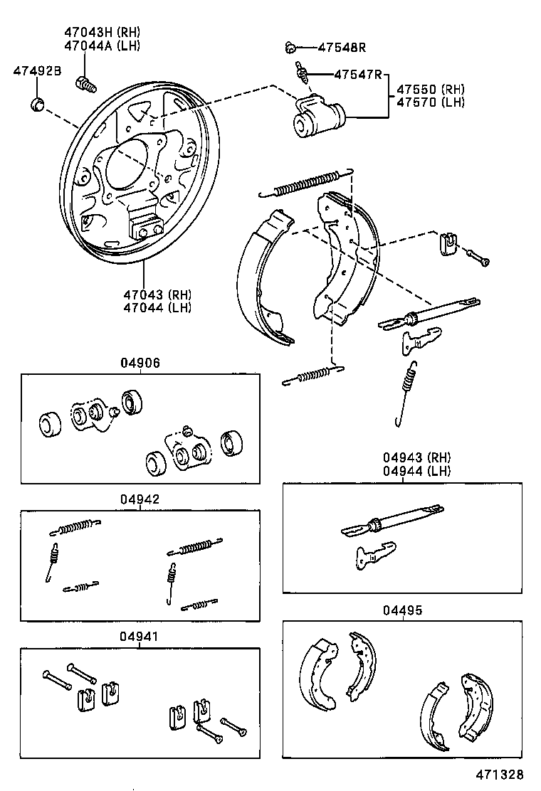 TOYOTA 0494105010 - Piederumu komplekts, Stāvbremzes mehānisma bremžu loks ps1.lv