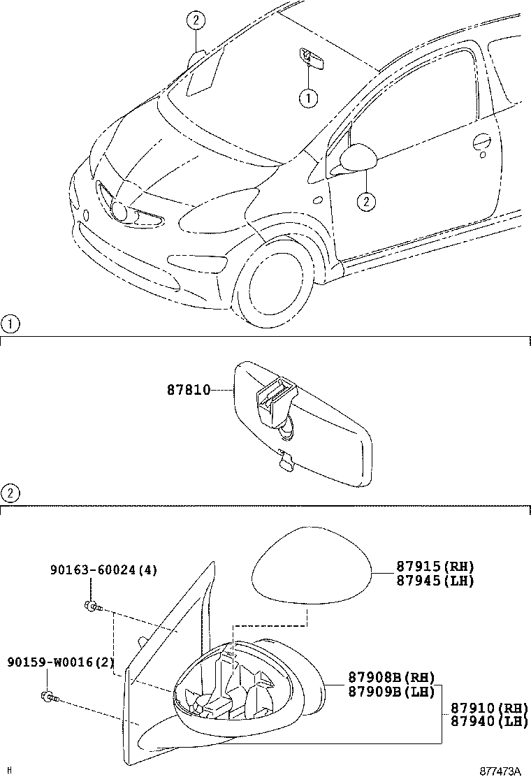 TOYOTA 87909-0H010 - Spoguļstikls, Ārējais atpakaļskata spogulis ps1.lv