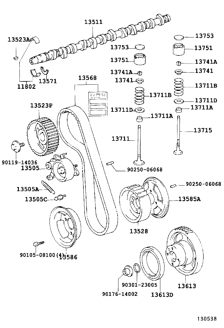 LEXUS 13505-17011 - Spriegotājrullītis, Gāzu sadales mehānisma piedziņas siksna ps1.lv