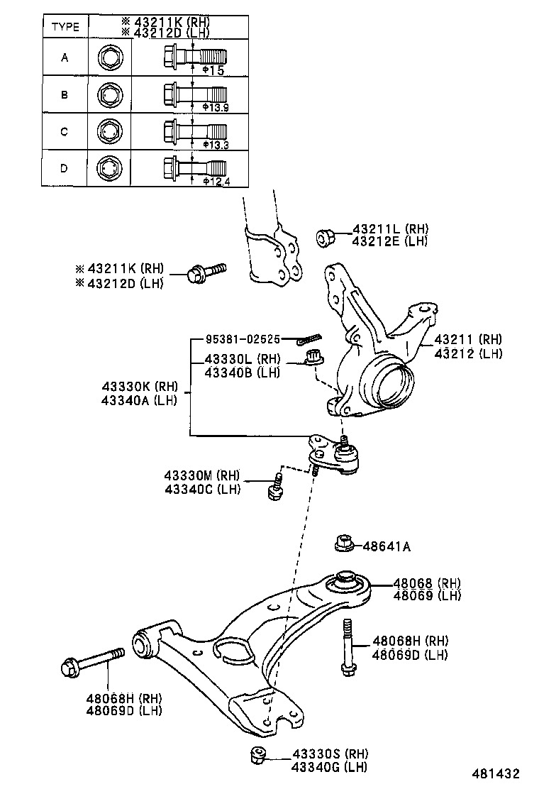 TOYOTA 48069-12260* - Neatkarīgās balstiekārtas svira, Riteņa piekare ps1.lv