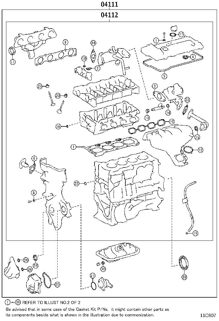 TOYOTA 04111-37312 - Blīvju komplekts, Dzinējs ps1.lv