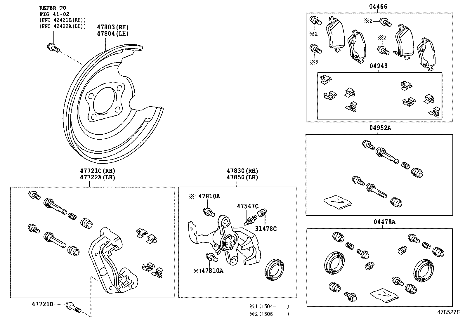 TOYOTA 0494802130 - Piederumu komplekts, Disku bremžu uzlikas ps1.lv