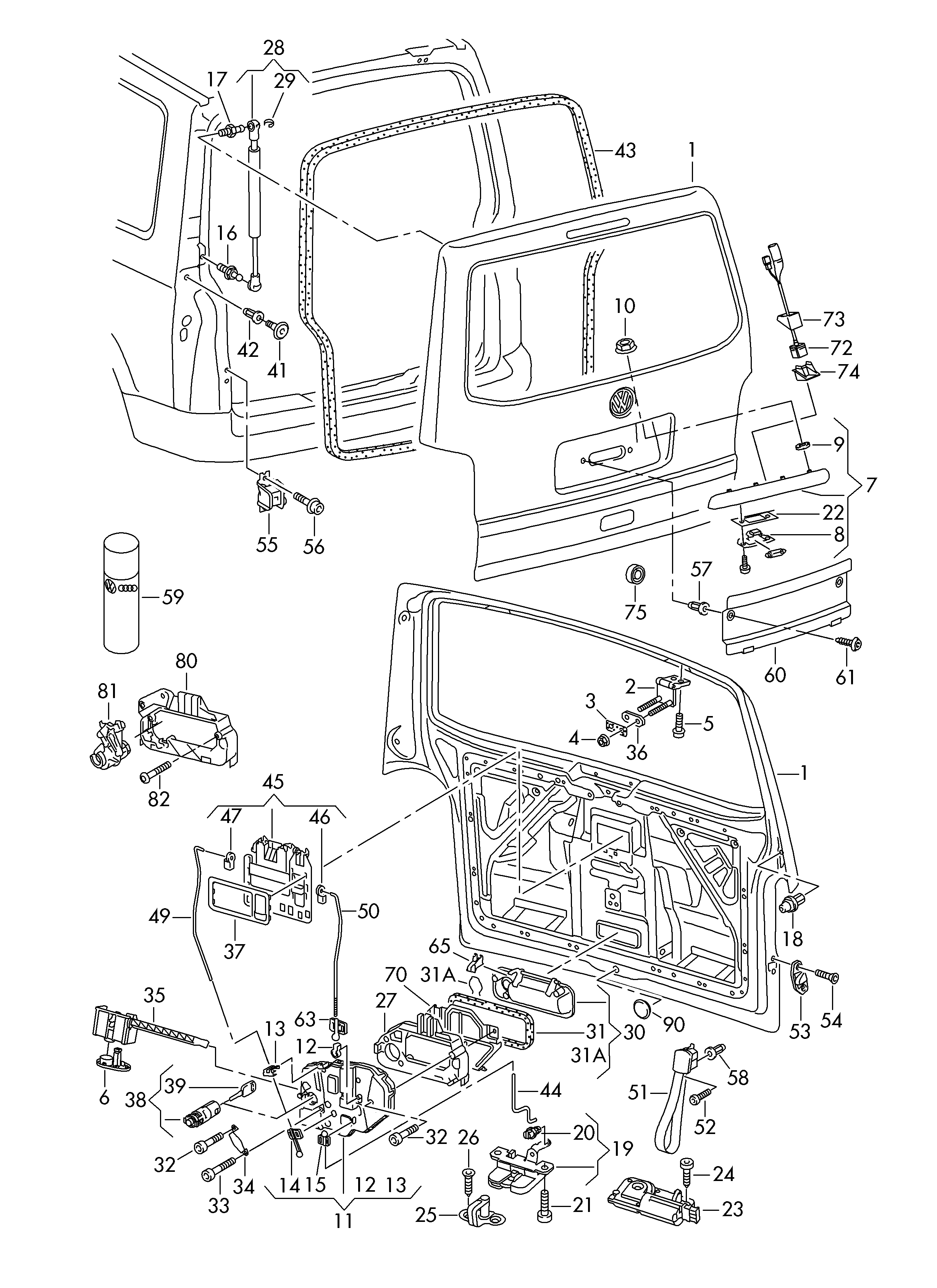 Skoda 7H0827550 - Gāzes atspere, Bagāžas / Kravas nodalījuma vāks ps1.lv