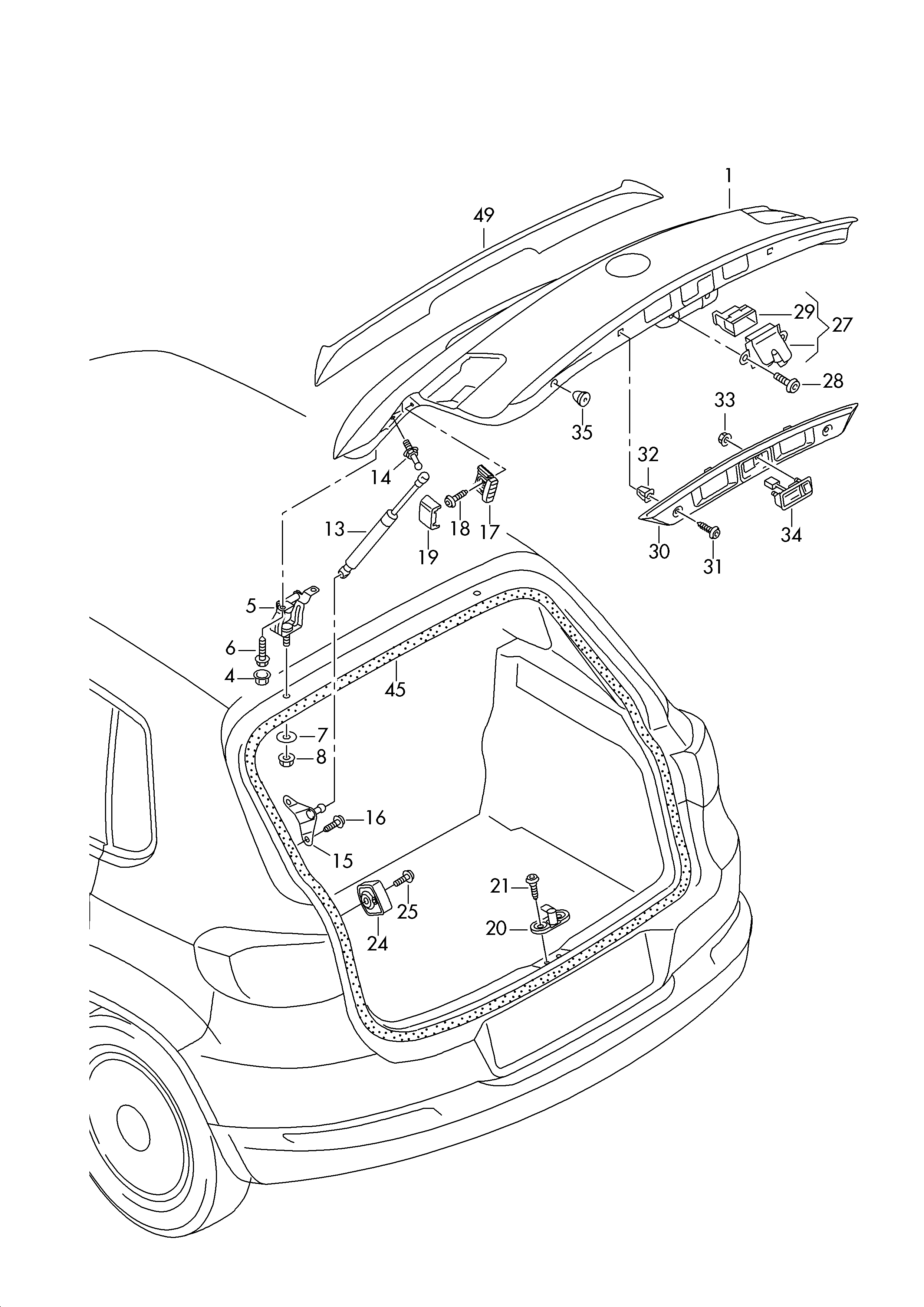 VAG 5N0 827 550D - Gāzes atspere, Bagāžas / Kravas nodalījuma vāks ps1.lv