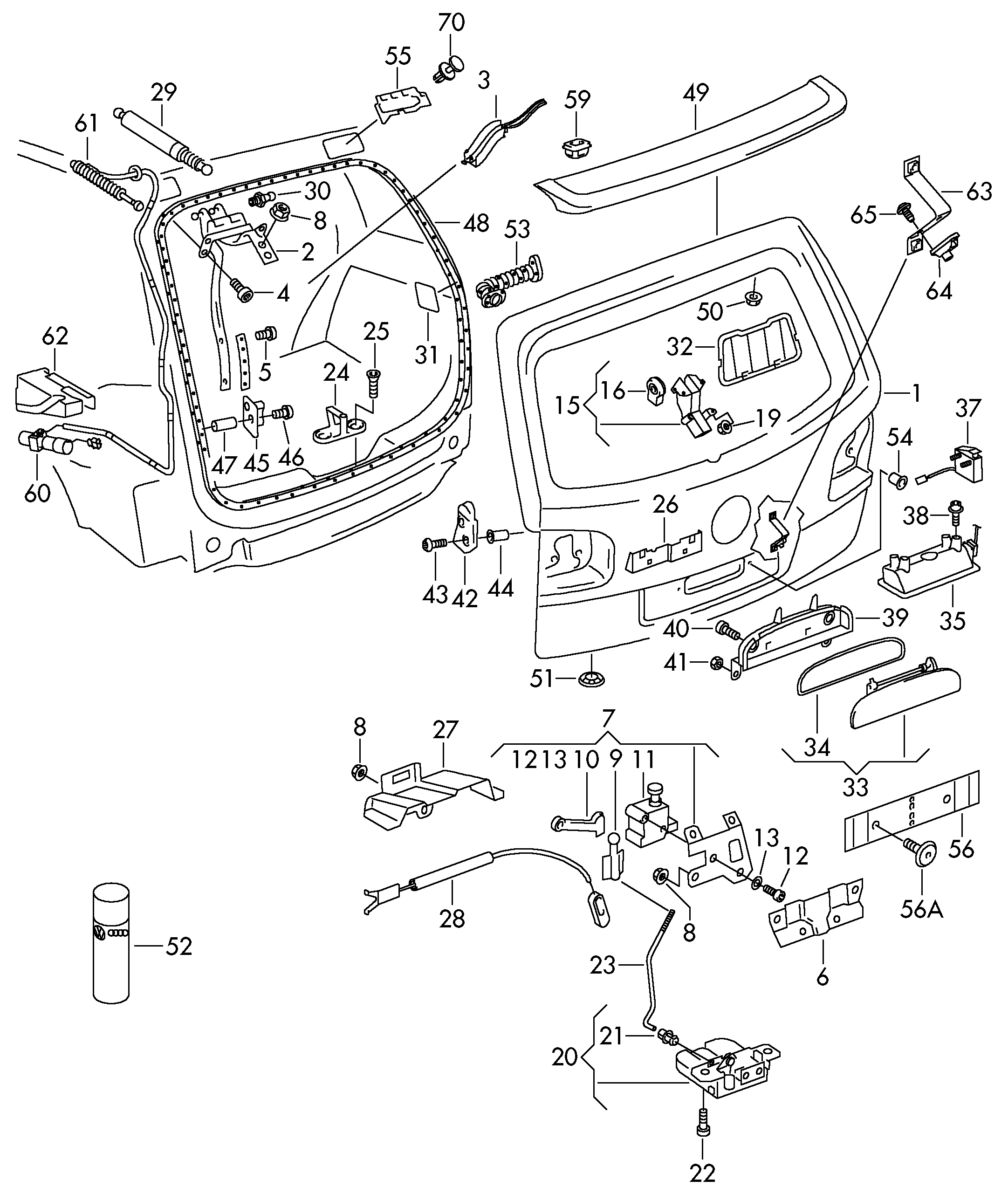 VAG 7L6 827 550N - Gāzes atspere, Bagāžas / Kravas nodalījuma vāks ps1.lv