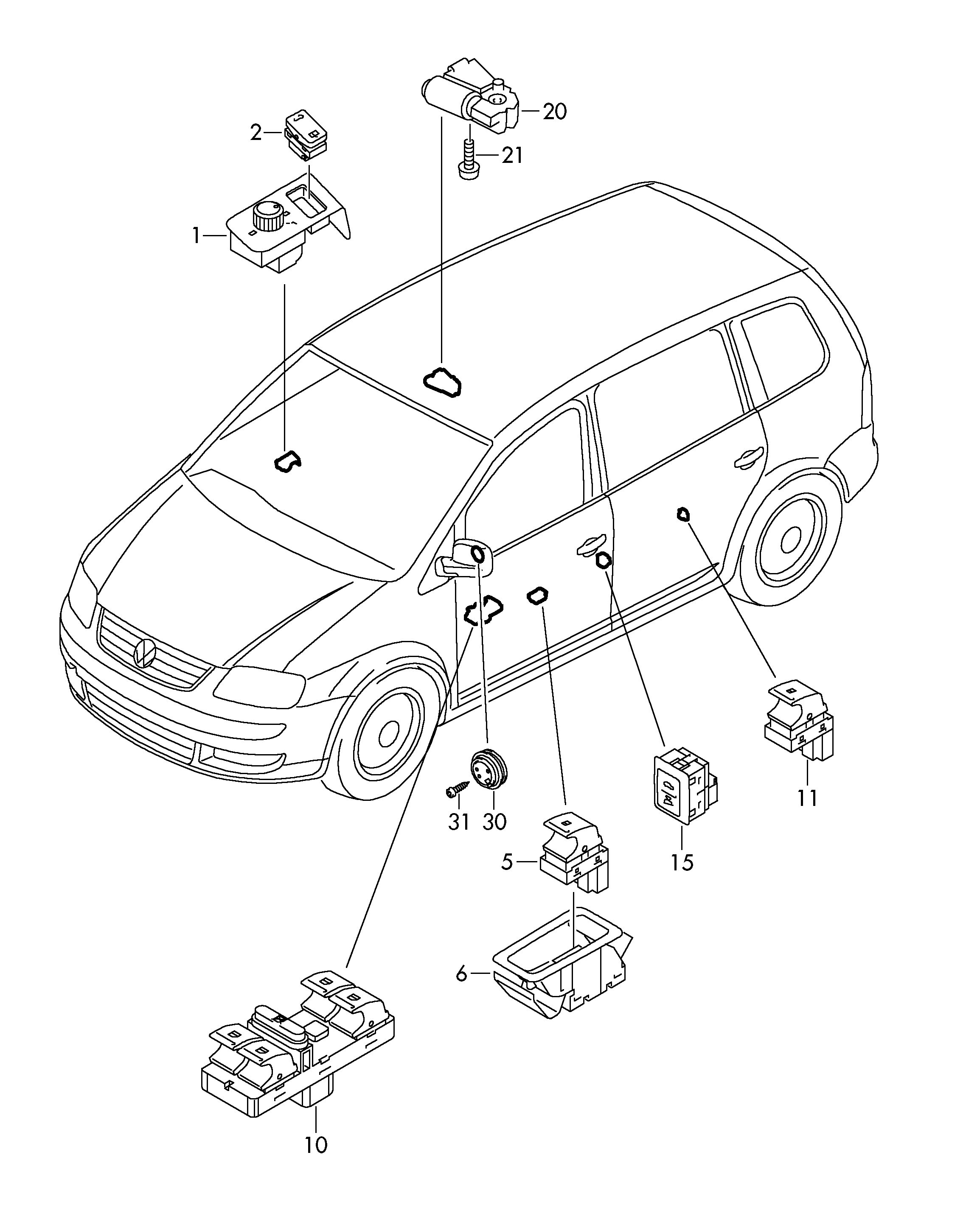 Seat 1K4 959 857 B - Slēdzis, Stikla pacēlājmehānisms ps1.lv