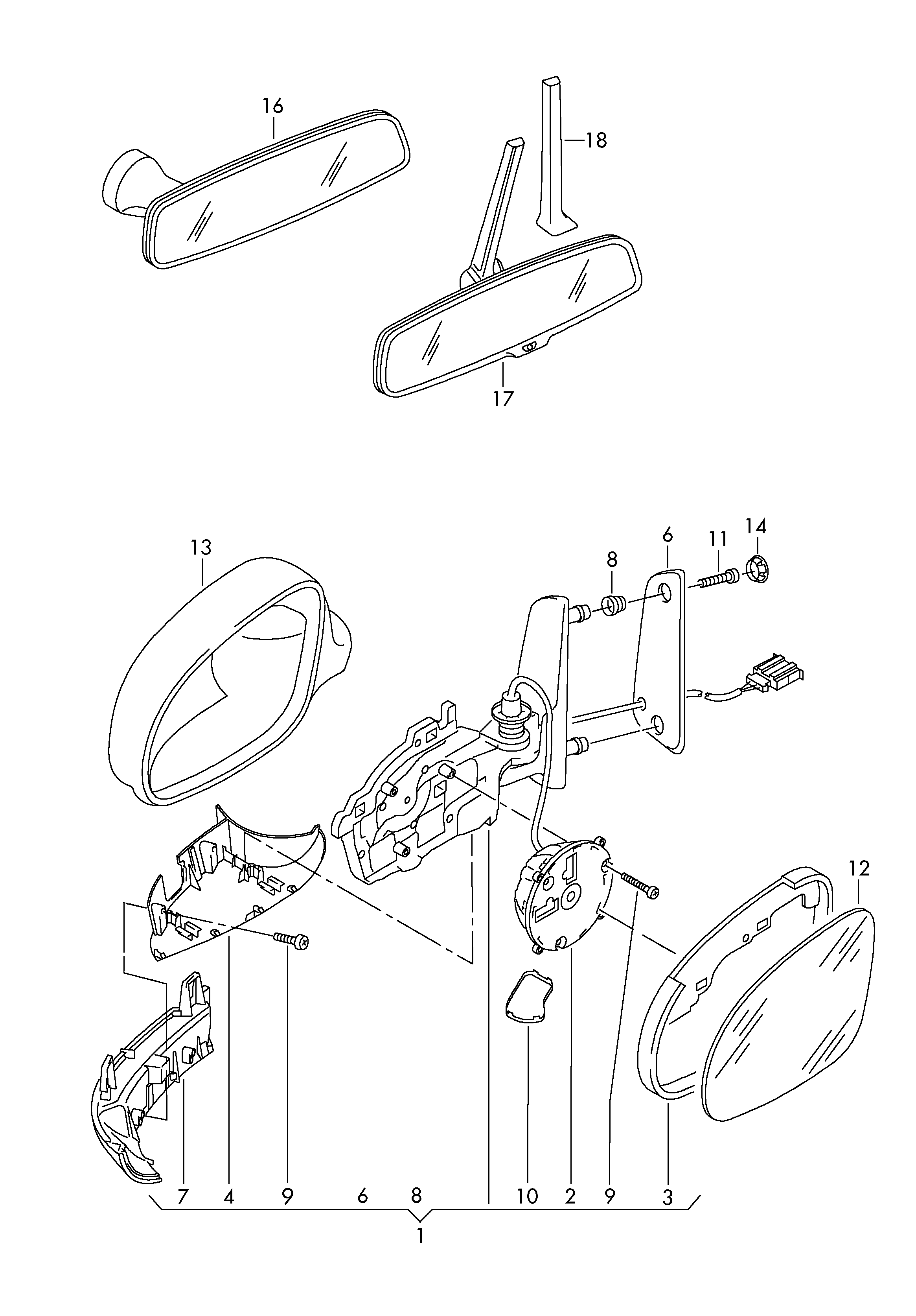 VW 7M3 857 521 F - Spoguļstikls, Ārējais atpakaļskata spogulis ps1.lv