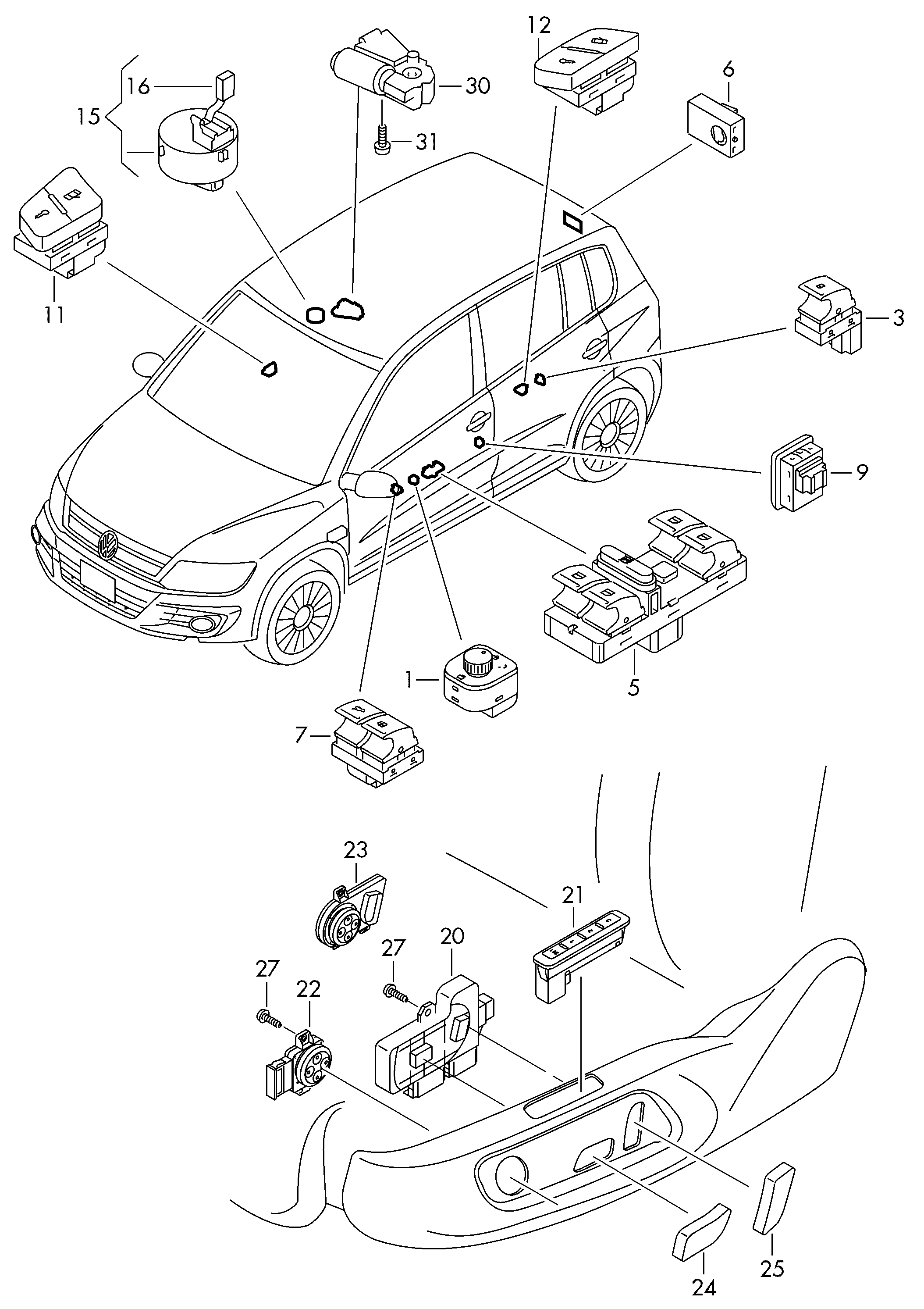 VW 5K0 959 565 - Slēdzis, Spoguļu regulēšana ps1.lv